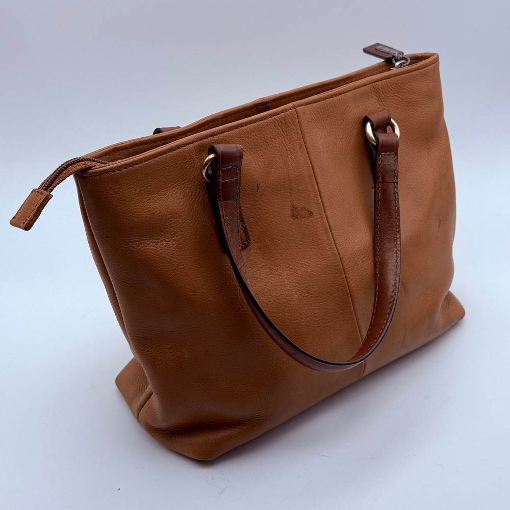 Fossil Brown Pebbled Leather Whipstitch Tote Bag Satchel with Key Charm - Picture 6 of 16